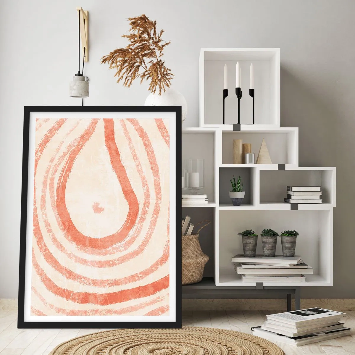 Poster in black frame - An abstract pattern in warm, earthy colors. - 50x70cm - Coral Circles - Composition - Modern wall decoration for the living room and bedroom ARTTOR