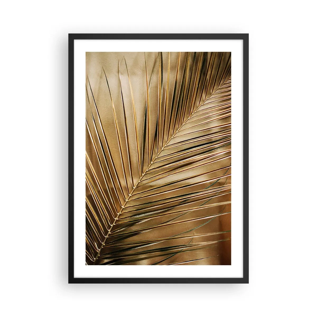 Poster in black frame - Golden palm leaf on an elegant background - 50x70cm - Natural Colonnade - Modern wall decoration for the living room and bedroom ARTTOR