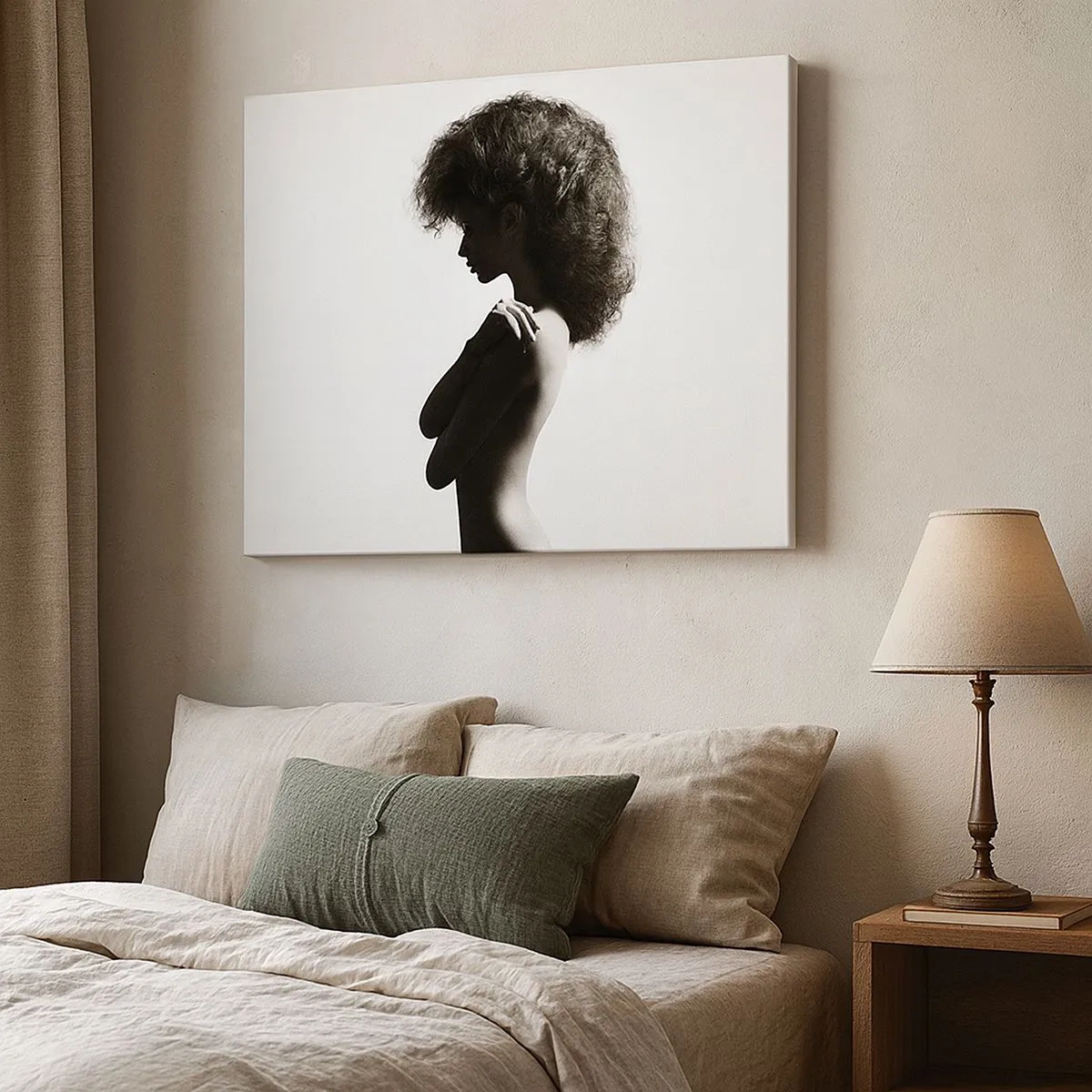 Canvas picture - subtle silhouette of a woman in black and white shades on a light background - 70x50cm - Like a Flower on a Thin Stem - Modern wall decoration for the living room and bedroom ARTTOR