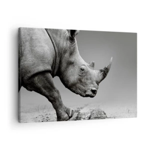 Canvas picture - Portrait of a rhinoceros against the backdrop of a gray desert - 70x50cm - Uncontrolled Power - Modern wall decoration for the living room and bedroom ARTTOR