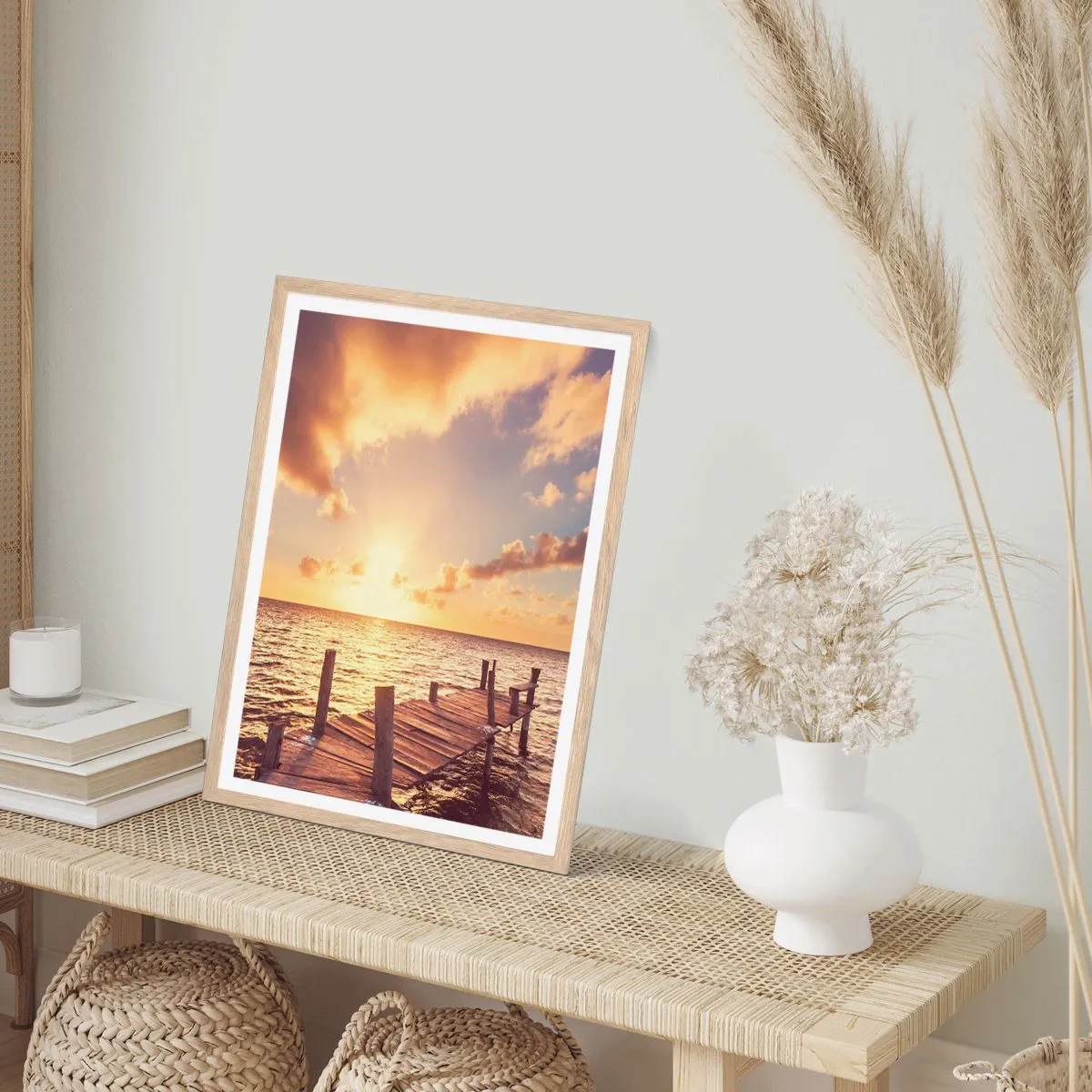 Poster in light oak frame - Golden Land of Tranquility - 40x50 cm