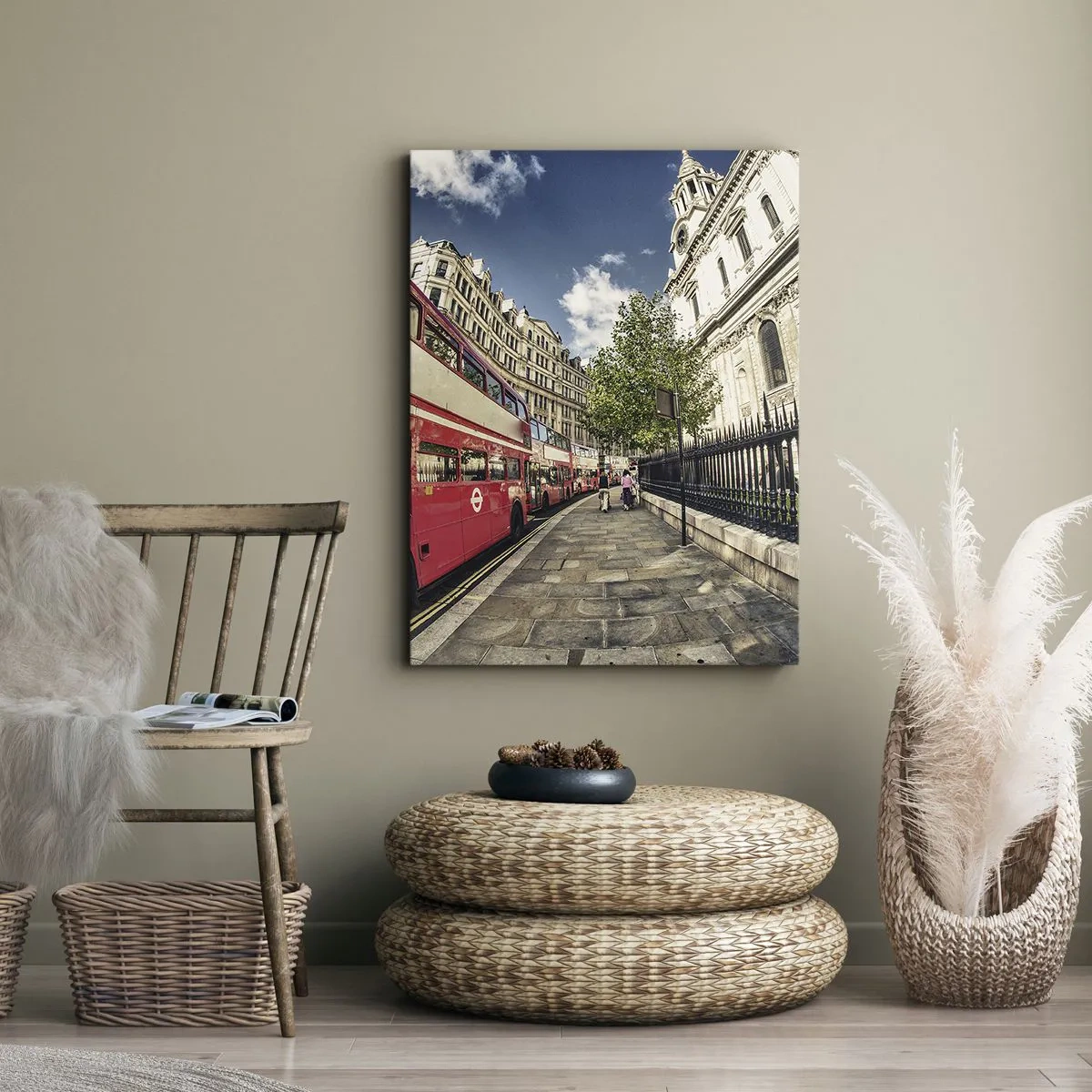 Canvas picture - London Street in Grey and Red - 45x80 cm
