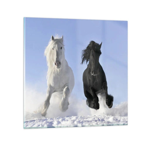 Glass picture - Black and White Gallop - 60x60 cm