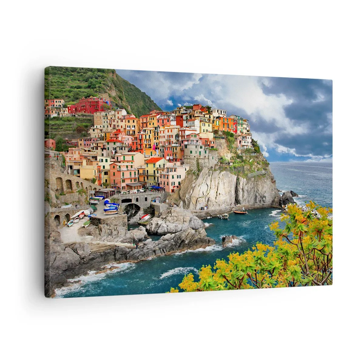 Canvas picture - Colorful houses on a cliff overlooking the sea in Cinque Terre - 70x50cm - Hugging the Rocks - Modern wall decoration for the living room and bedroom ARTTOR