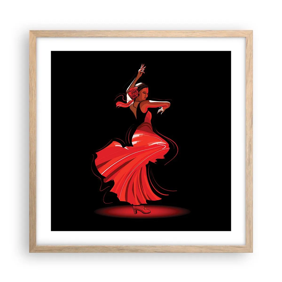 Poster in light oak frame - Fiery Spirit of Flamenco - 50x50 cm