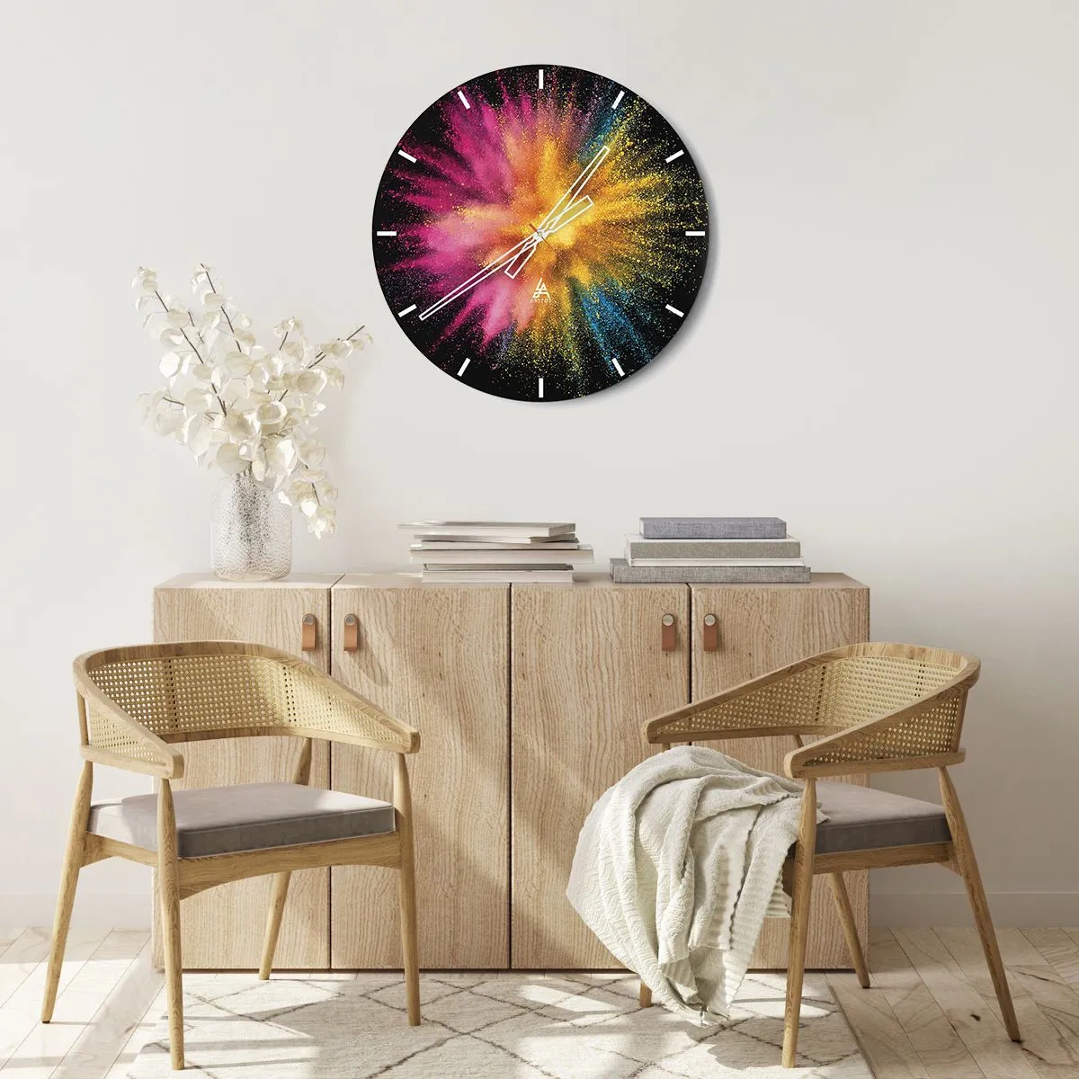 Wall clock - Clock on glass - Birth of Colours - 30x30 cm