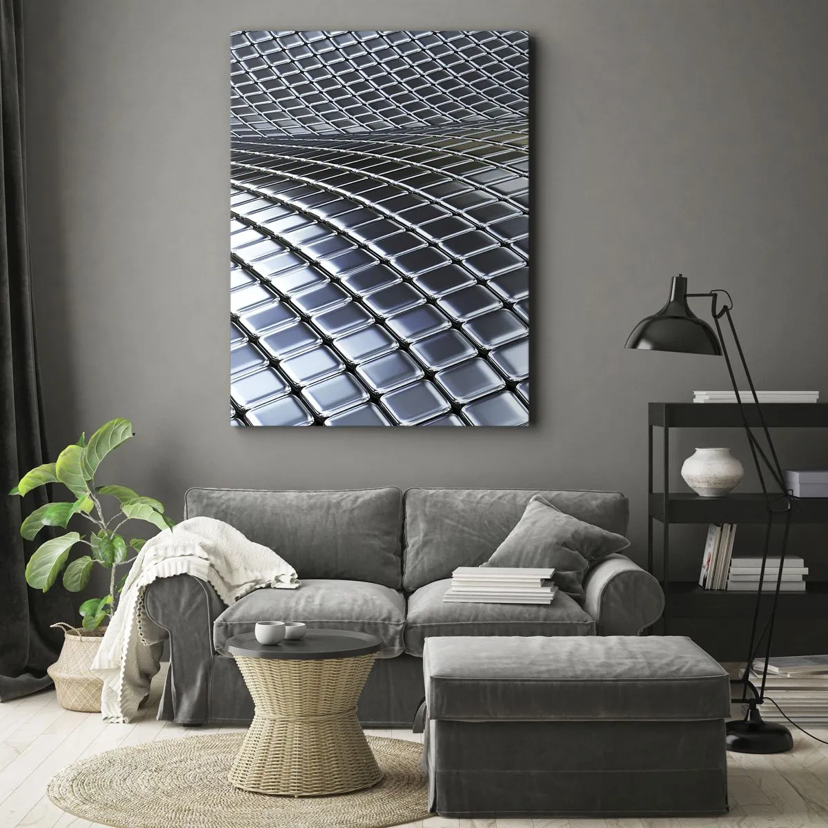 Canvas picture - Metallic Silver Wave - 50x70 cm