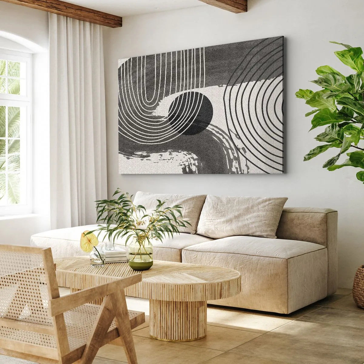 Canvas picture - Geometric lines and ovals in monochromatic shades - 70x50cm - Oval Wins - Modern wall decoration for the living room and bedroom ARTTOR