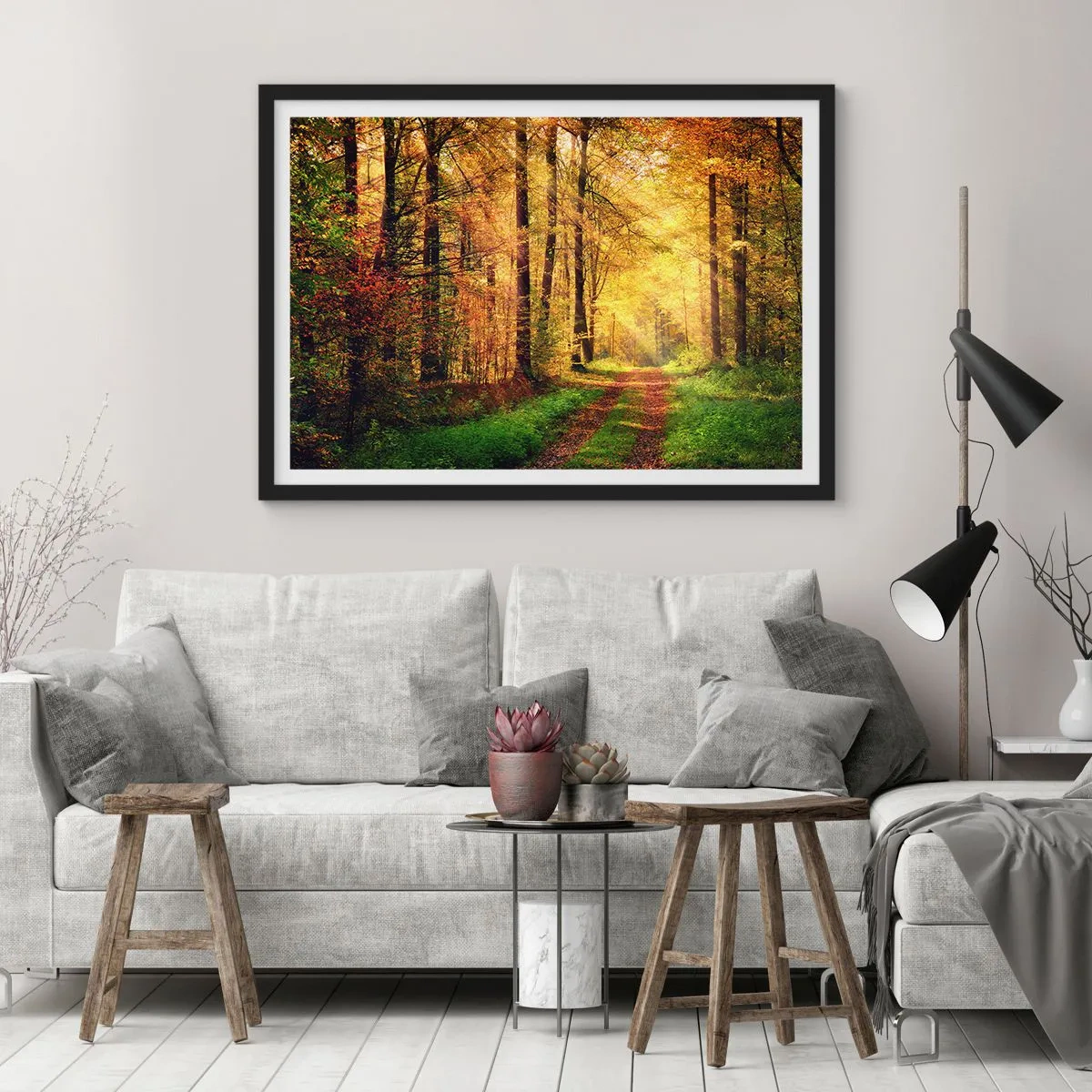 Poster in black frame - Forest Golden silence - 100x70 cm
