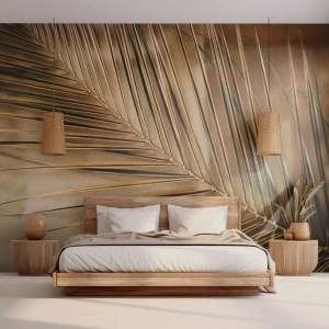 Custom Wallpaper Premium Canvas - Natural Colonnade - Palm Leaf, Graphics, Tropics
