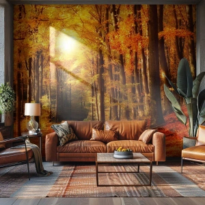 Self-Adhesive Photo Wallpaper Deluxe Sticker - Golden Autumn on a Forest Path - Autumn, Forest, Landscape - 350x256 cm