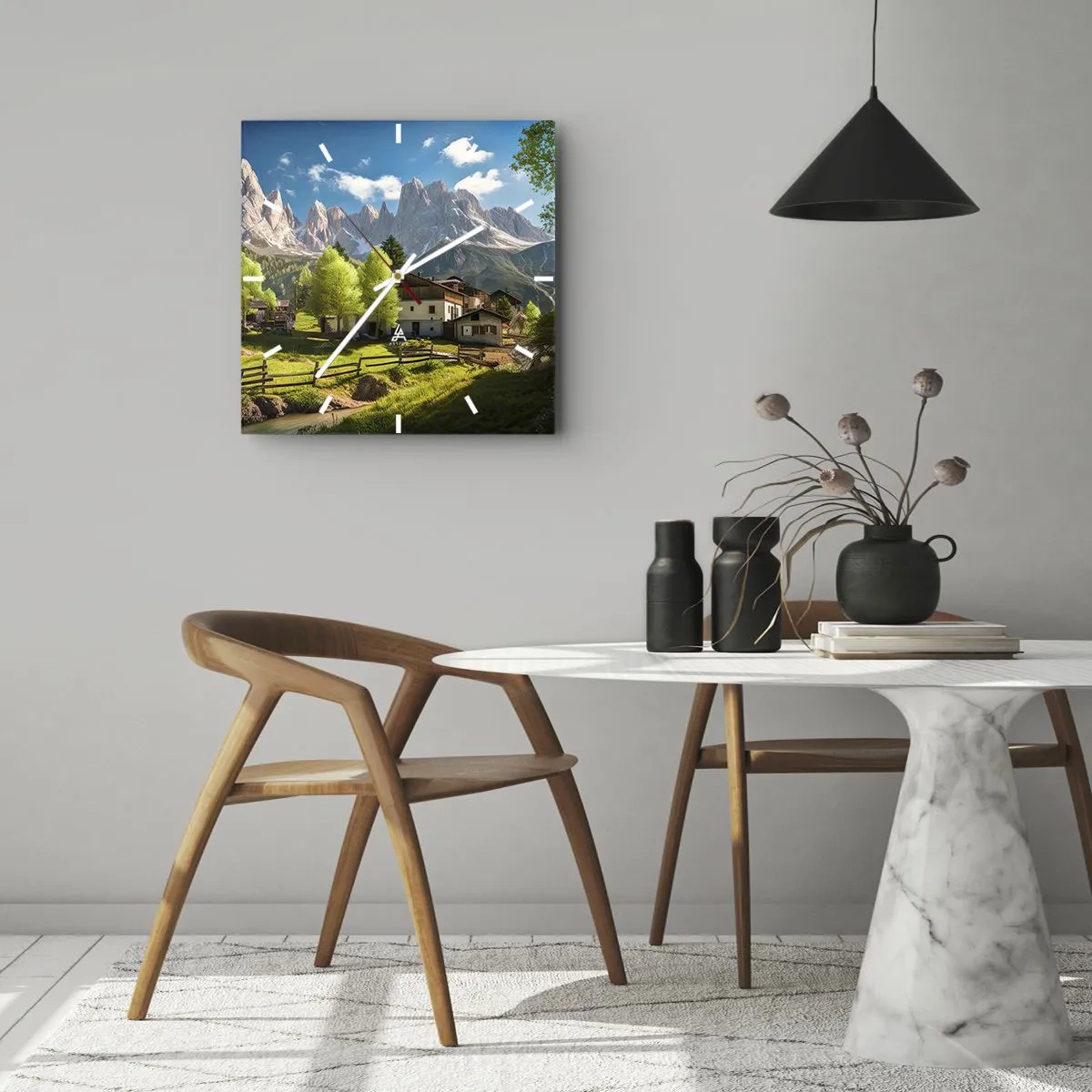 Wall clock - Clock on glass - Alpine Idyll - 40x40 cm