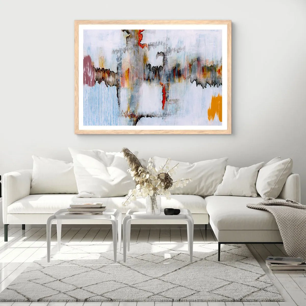 Poster in light oak frame - With a Stick on Water - 91x61 cm
