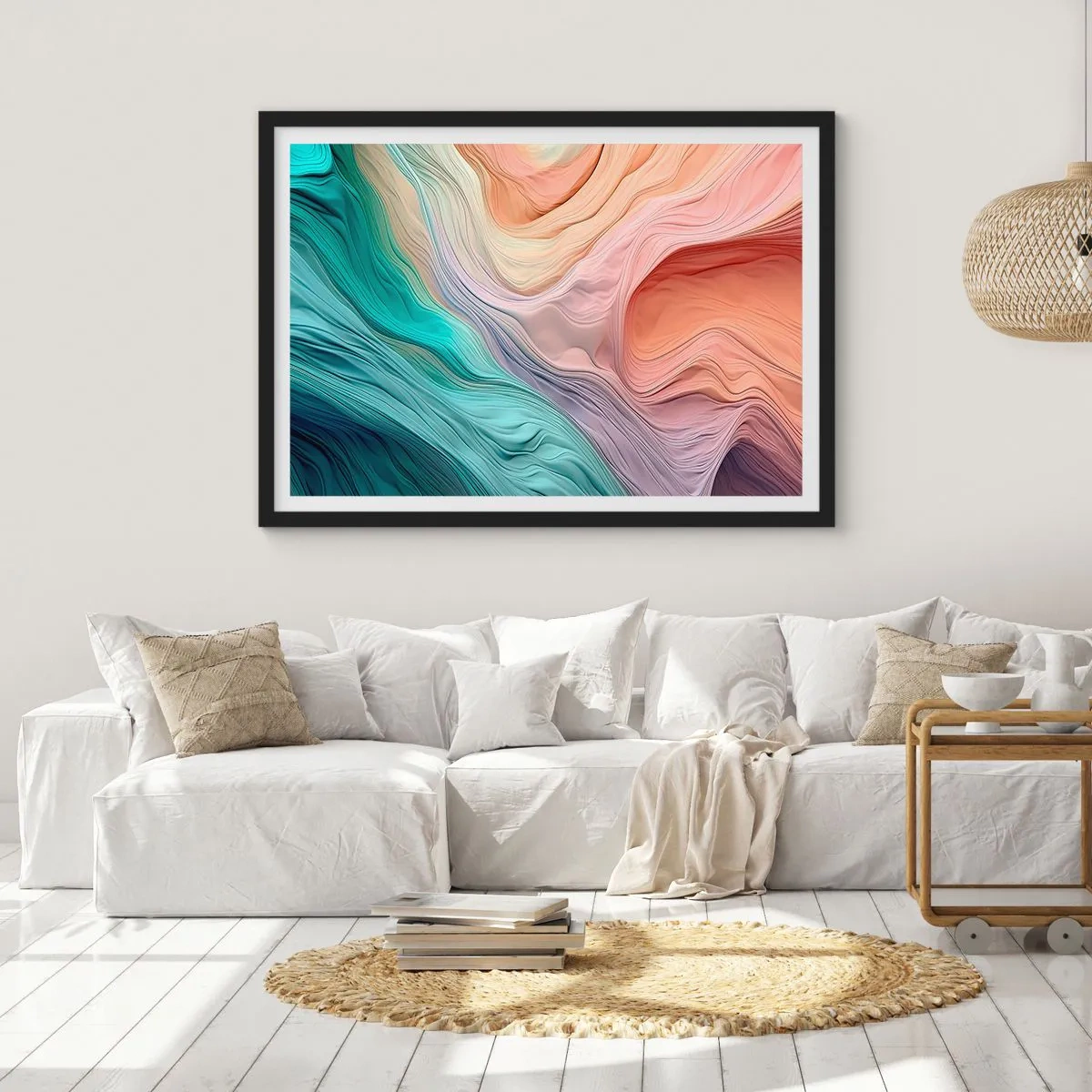 Poster in black frame - Rainbow Wave - 100x70 cm
