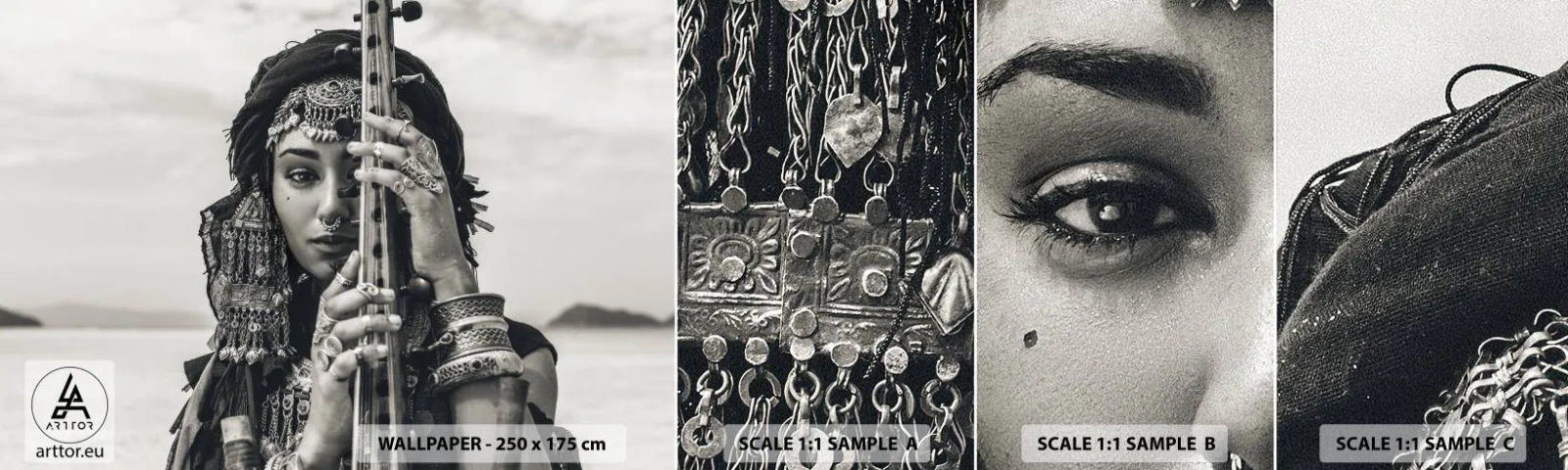 Photo Wallpaper Sample Standard Eco - Only Music of the Orient - Woman, Boho, Jewelry - 100x30 cm