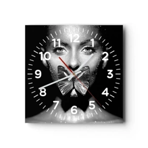 Wall clock - Clock on glass - Butterfly Kiss - 40x40 cm