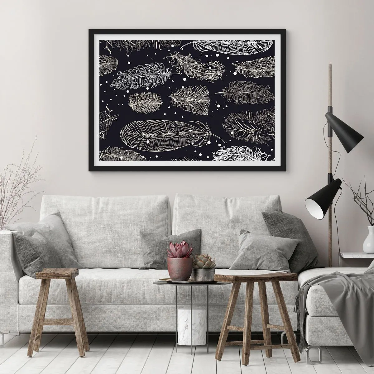 Poster in black frame - Feathery Lace - 100x70 cm