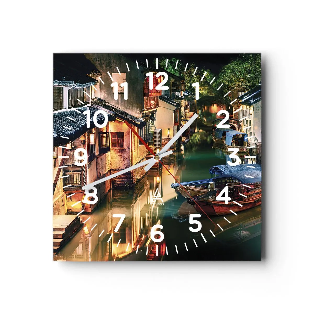 Wall clock - Clock on glass - Evening on a Chinese Street - 40x40 cm