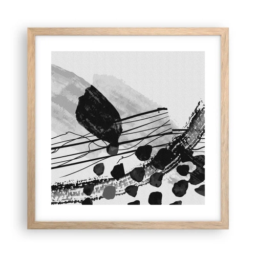 Poster in light oak frame - Black and White Organic Abstraction - 40x40 cm