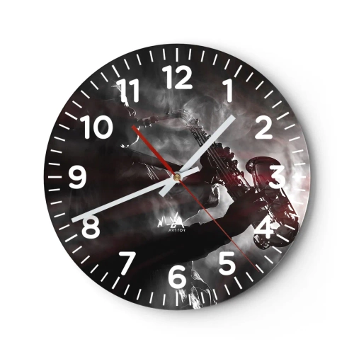 Wall clock - Clock on glass - Lost in the Fog of Jazz - 40x40 cm