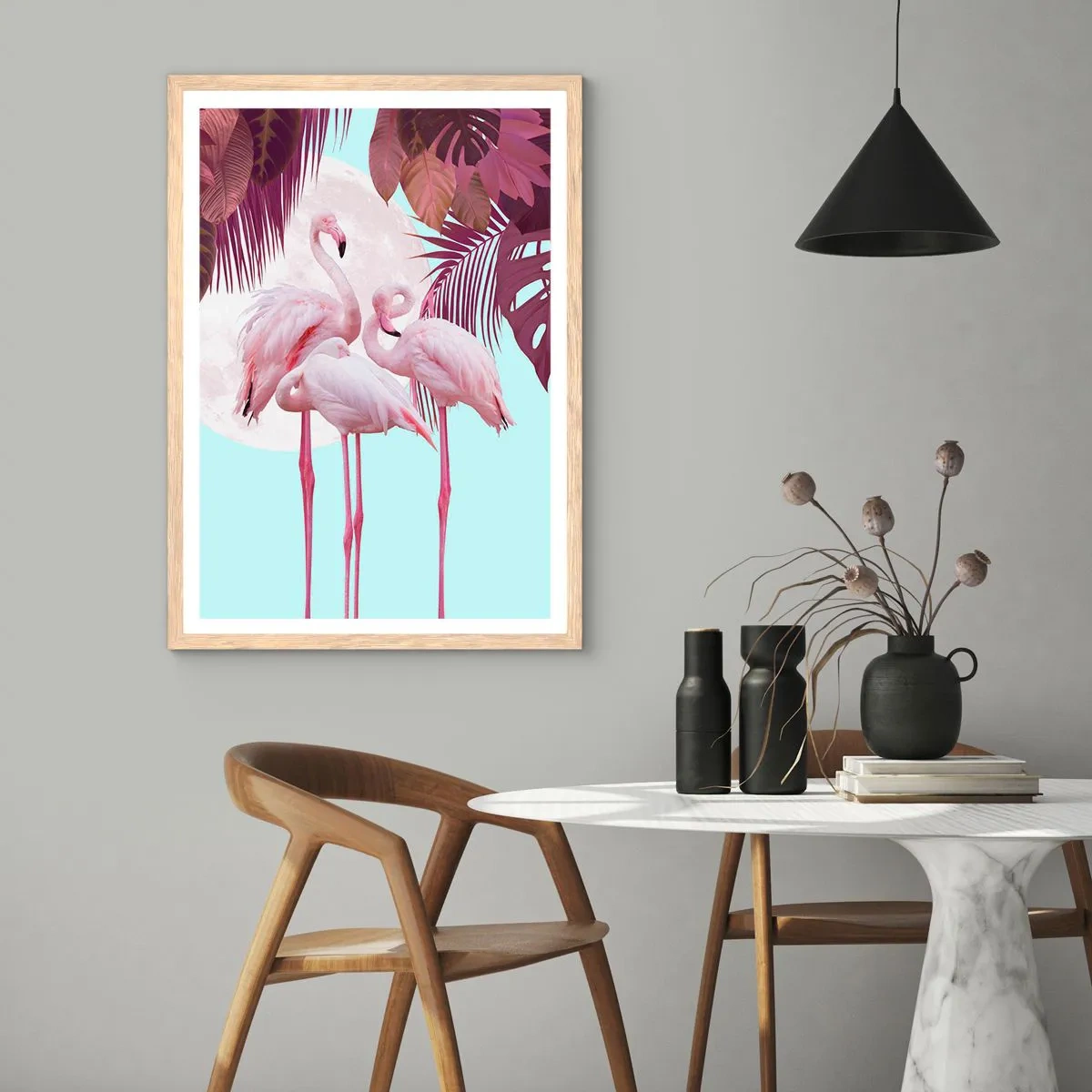 Poster in light oak frame - Three Bird Graces - 50x70 cm
