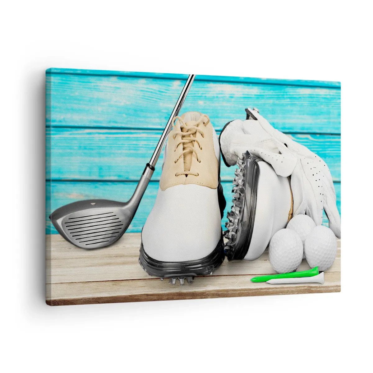 Canvas picture - set of golf accessories on a wooden background - 70x50cm - Everything Is Ready - Modern wall decoration for the living room and bedroom ARTTOR