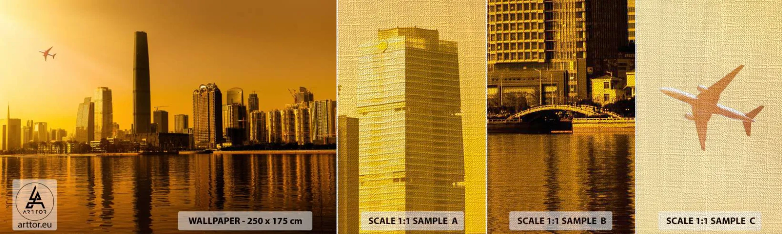Photo Wallpaper Sample Premium Canvas - Golden City - Landscape, City, Architecture - 100x30 cm