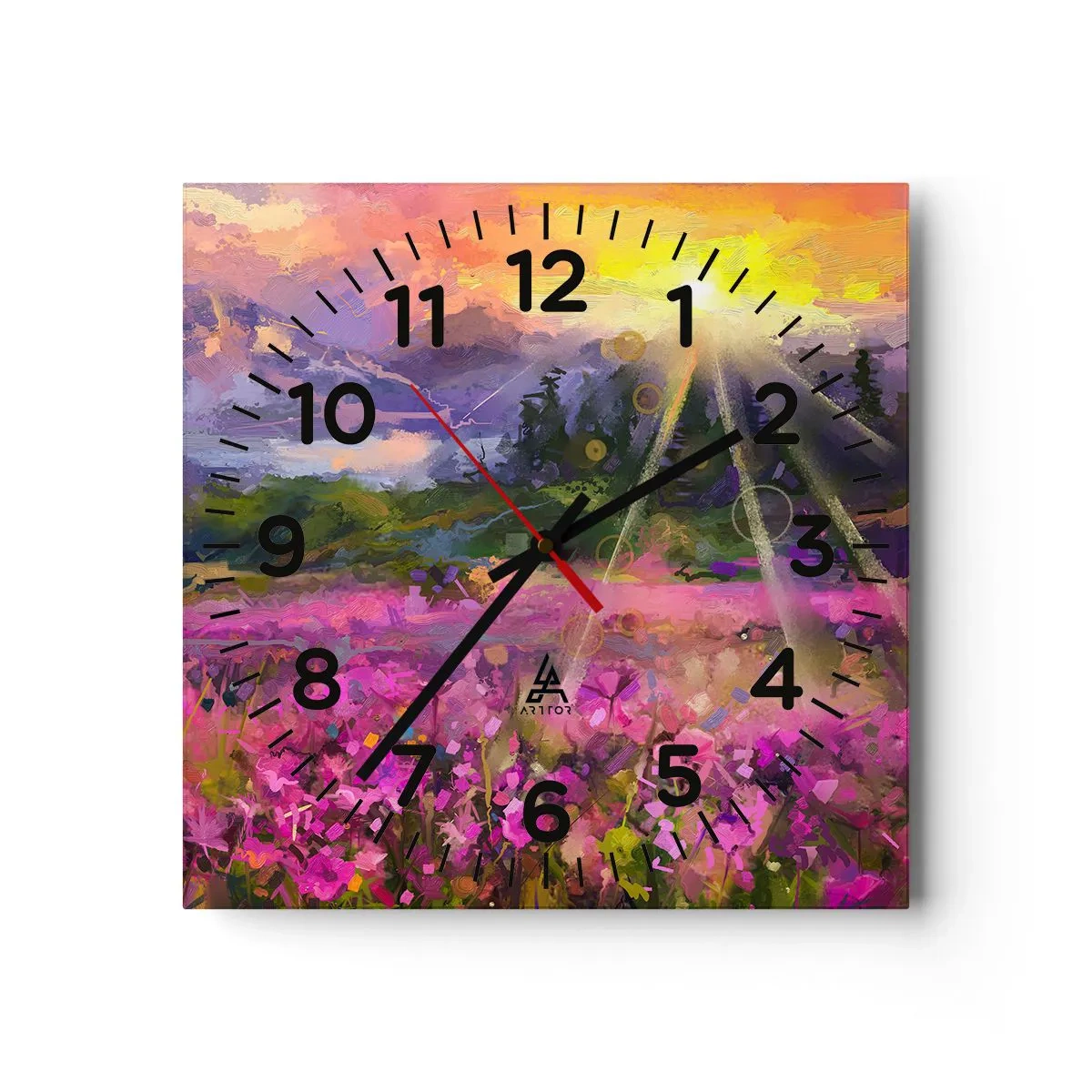 Wall clock - Clock on glass - In a Valley, Looked after by the Sun - 40x40 cm
