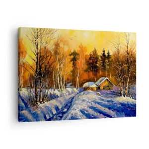 Canvas picture - Winter landscape with a house in the light of the setting sun - 70x50cm - Winter Impression in the Sun - Modern wall decoration for the living room and bedroom ARTTOR