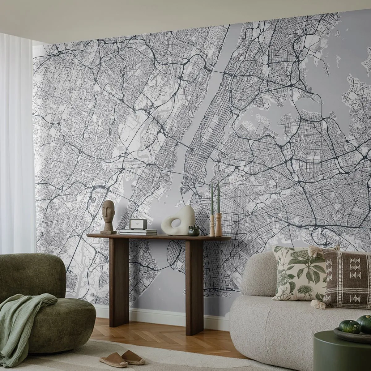 Photo Wallpaper Premium Sand - Anatomy of Metropolis - New York, Map, Manhattan - 300x210 cm