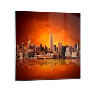 Glass picture - Big City Panorama in Brown and Yellow - 60x60 cm