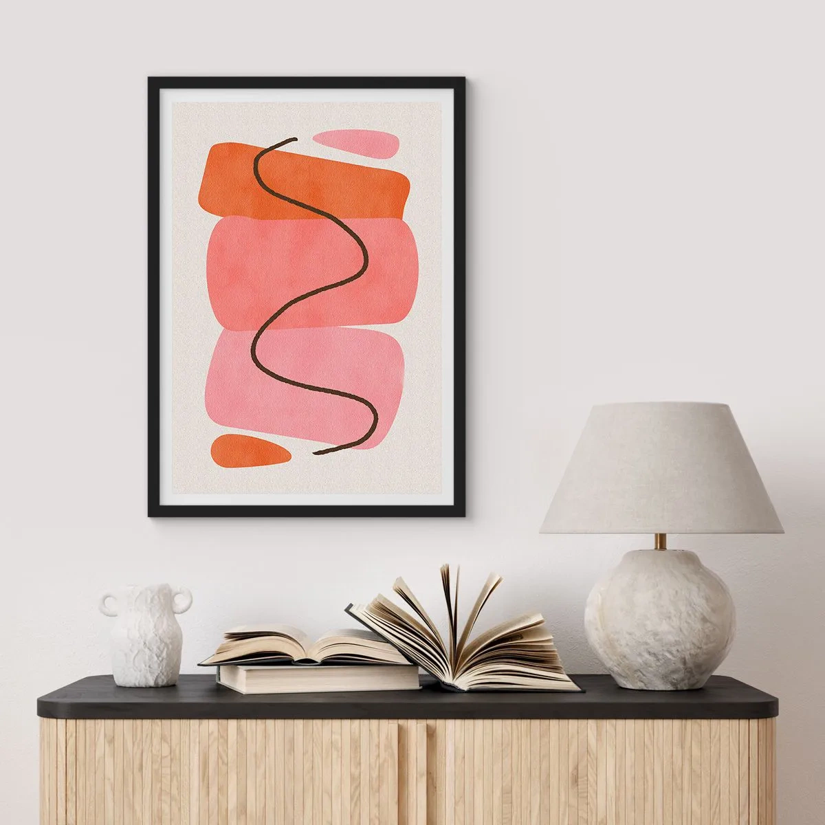 Poster in black frame - Abstract composition of geometric shapes - 50x70cm - Gentle Movement of forms - Modern wall decoration for the living room and bedroom ARTTOR