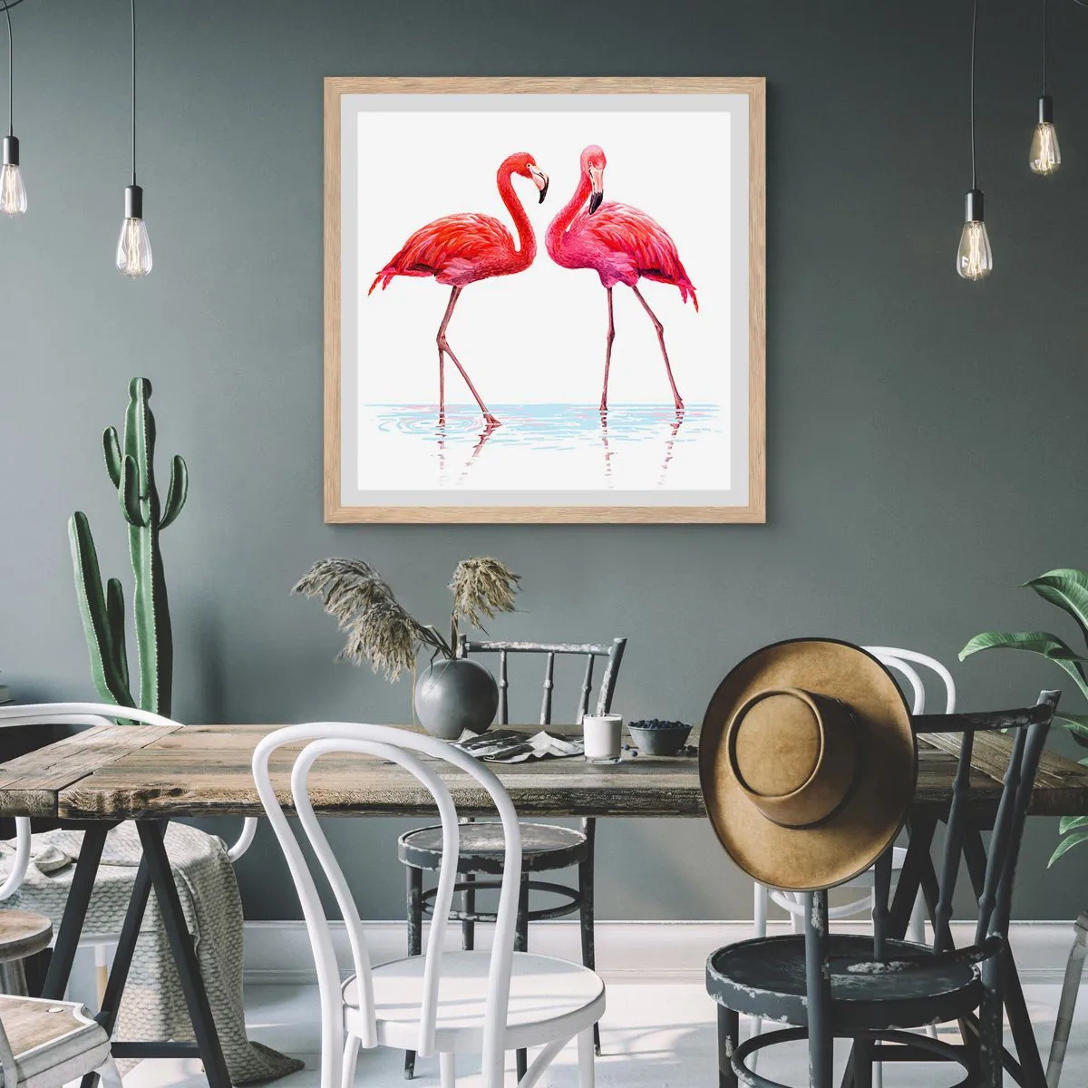 Poster in light oak frame - Pink Rendezvous - 30x30 cm