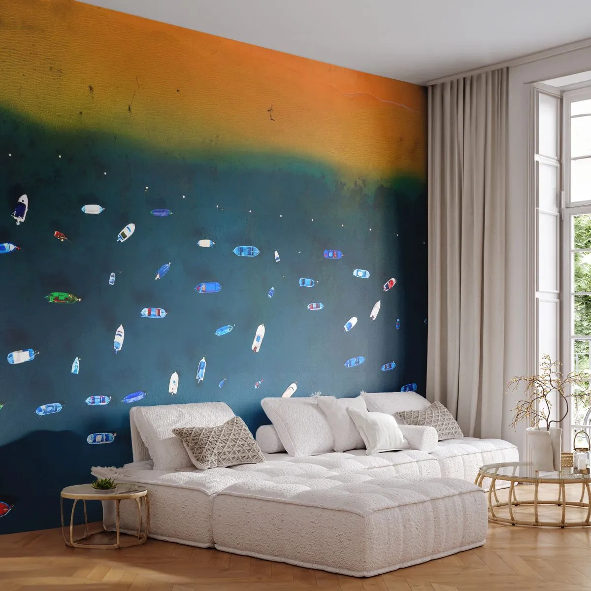 Self-Adhesive Photo Wallpaper Deluxe Sticker - Holiday Game - Boats, Beach, Coast - 300x210 cm