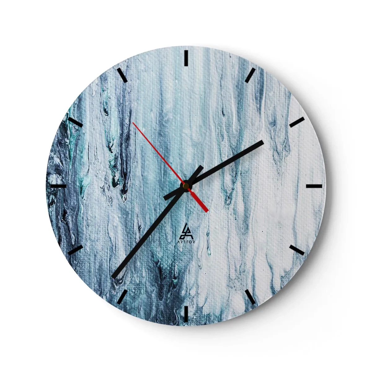 Wall clock - Clock on glass - Abstract waterfall in shades of blue - 30x30cm - Blue Icicles - Modern wall decoration for the living room, kitchen, and bedroom ARTTOR