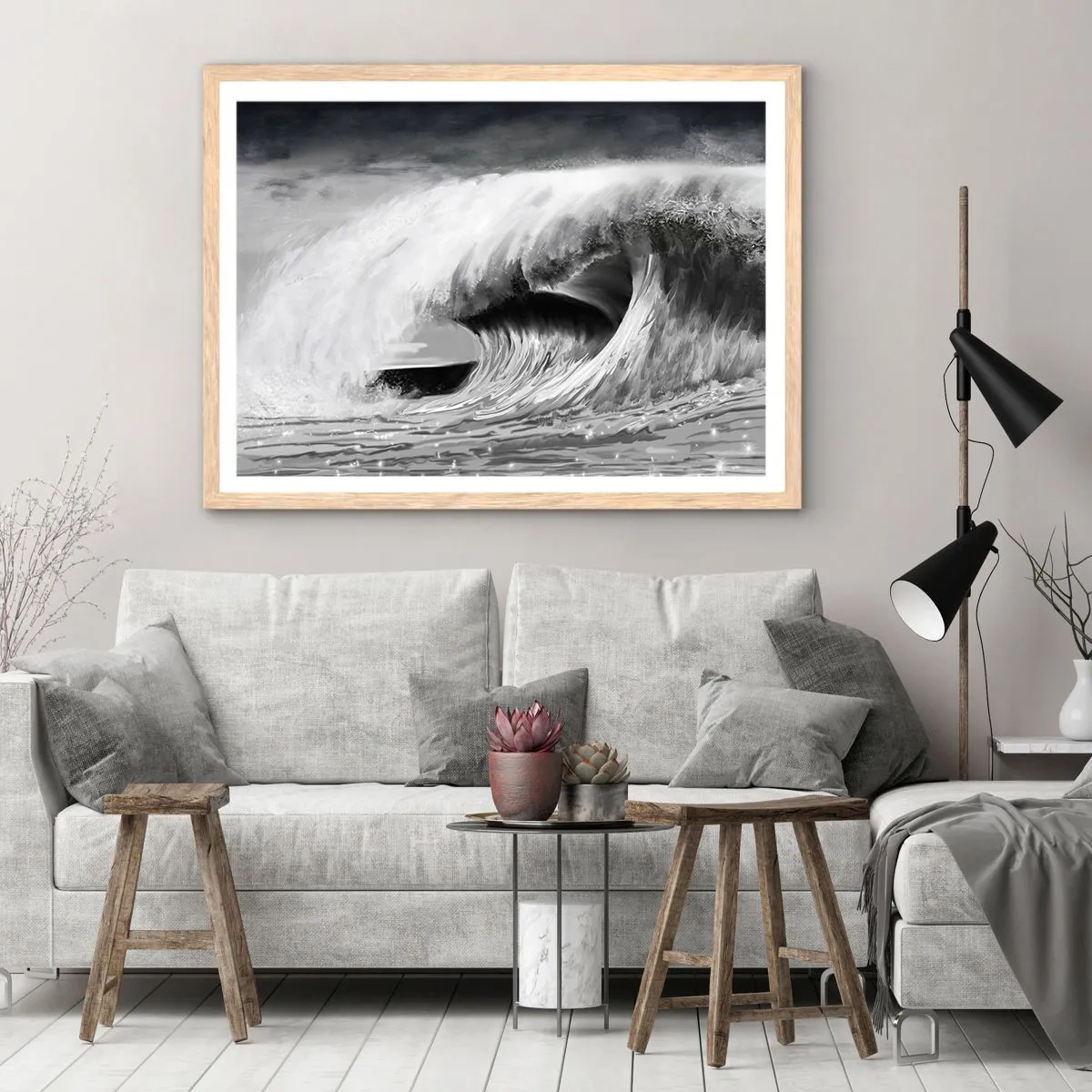 Poster in light oak frame - Wrath of the Ocean - 70x50 cm