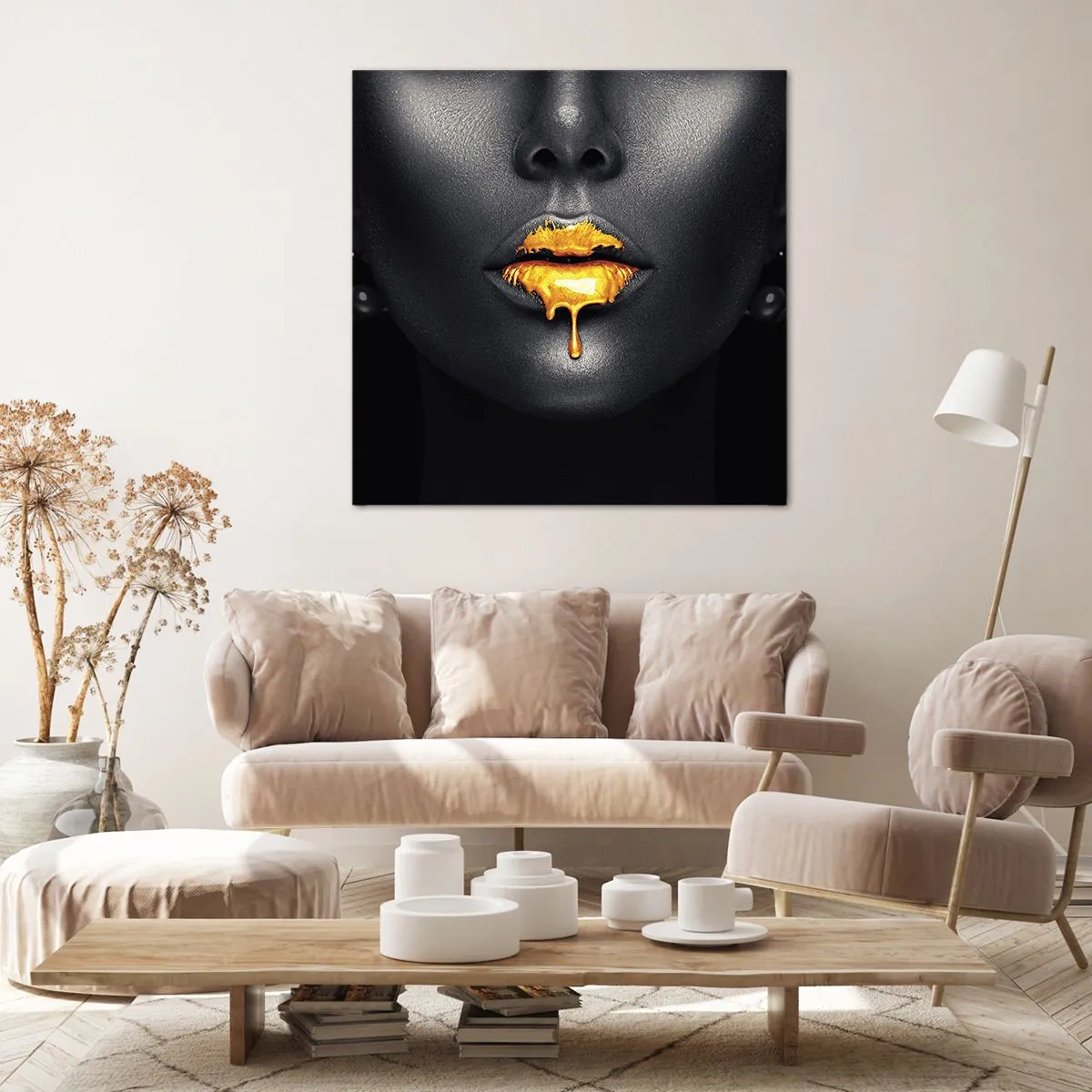 Canvas picture - Golden Lips - 30x30 cm