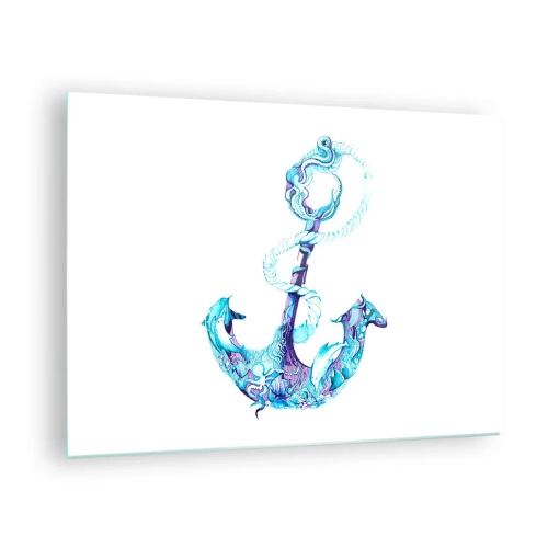 Glass picture - Anchor with nautical motifs in an artistic style - 70x50cm - Trustee of the Sea - Modern wall decoration for the living room and bedroom ARTTOR