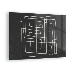 Glass picture - Geometric abstraction with white lines on a black background - 70x50cm - Not Too Straight - Modern wall decoration for the living room and bedroom ARTTOR