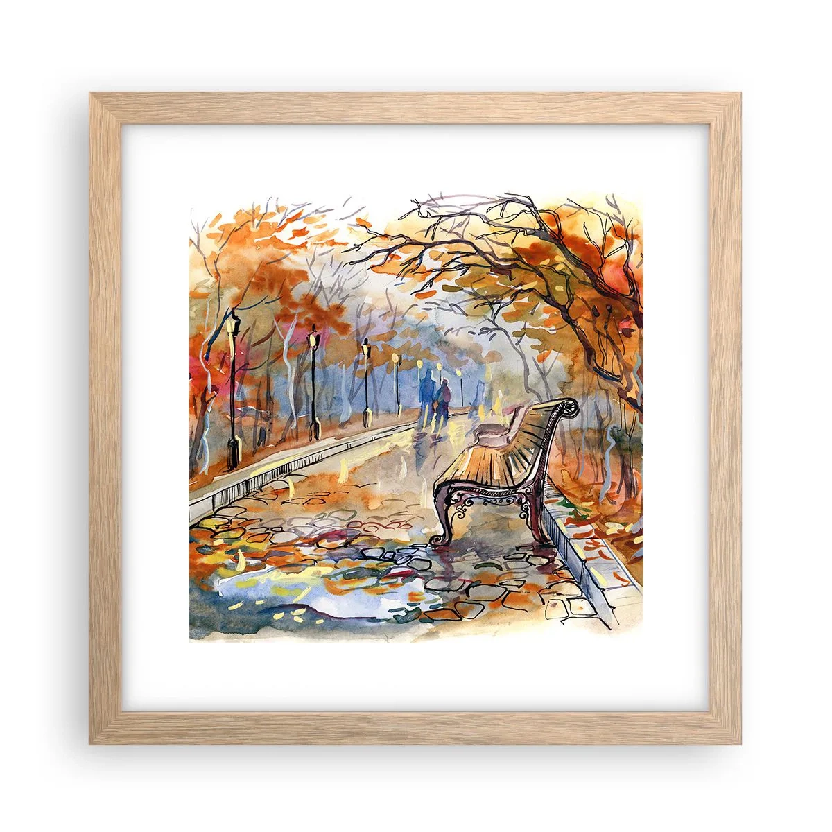 Poster in light oak frame - Walking together into Autumn - 30x30 cm