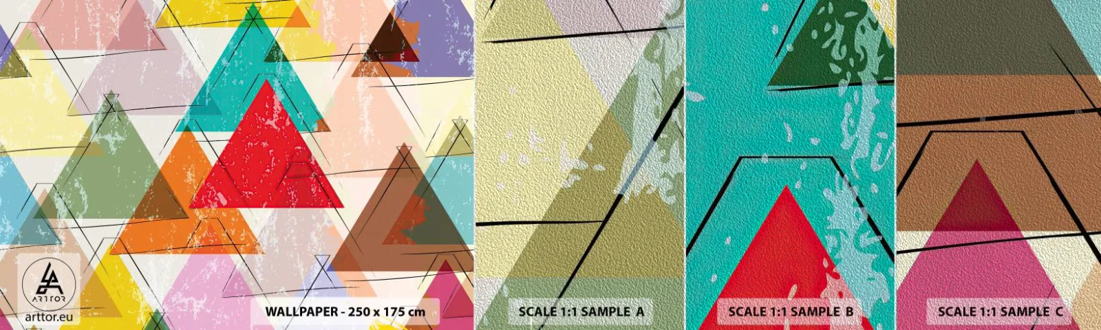 Photo Wallpaper Sample Premium Sand - Three by Three - Abstraction, Piece, Triangles - 100x30 cm