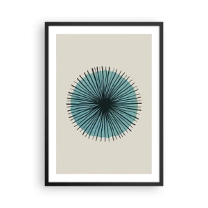 Poster in black frame - Geometric pattern in the form of a radial circle - 50x70cm - Rays on Blue - Modern wall decoration for the living room and bedroom ARTTOR
