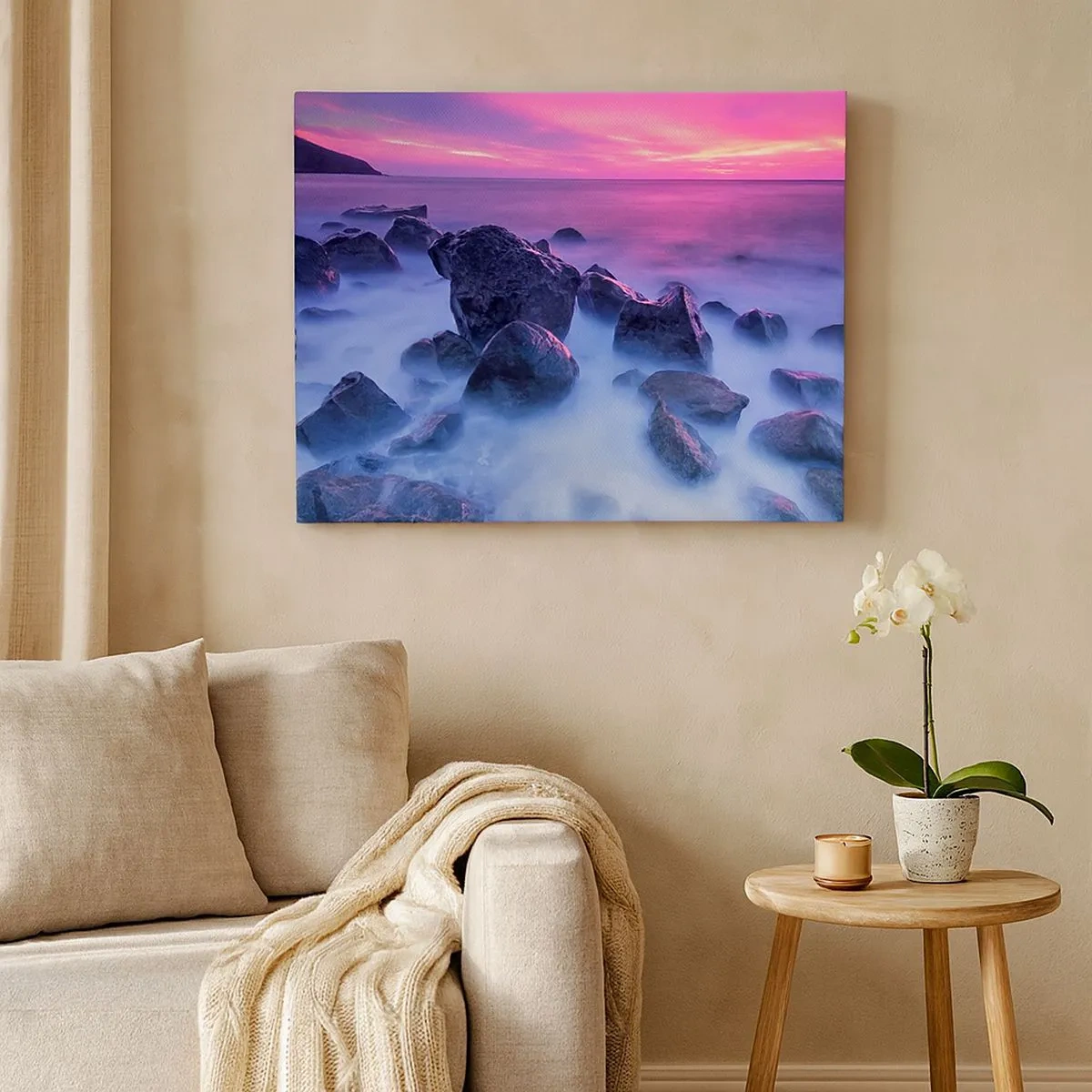 Canvas picture - Rocky coast at sunset - 70x50cm - Born in Light and Mist - Modern wall decoration for the living room and bedroom ARTTOR