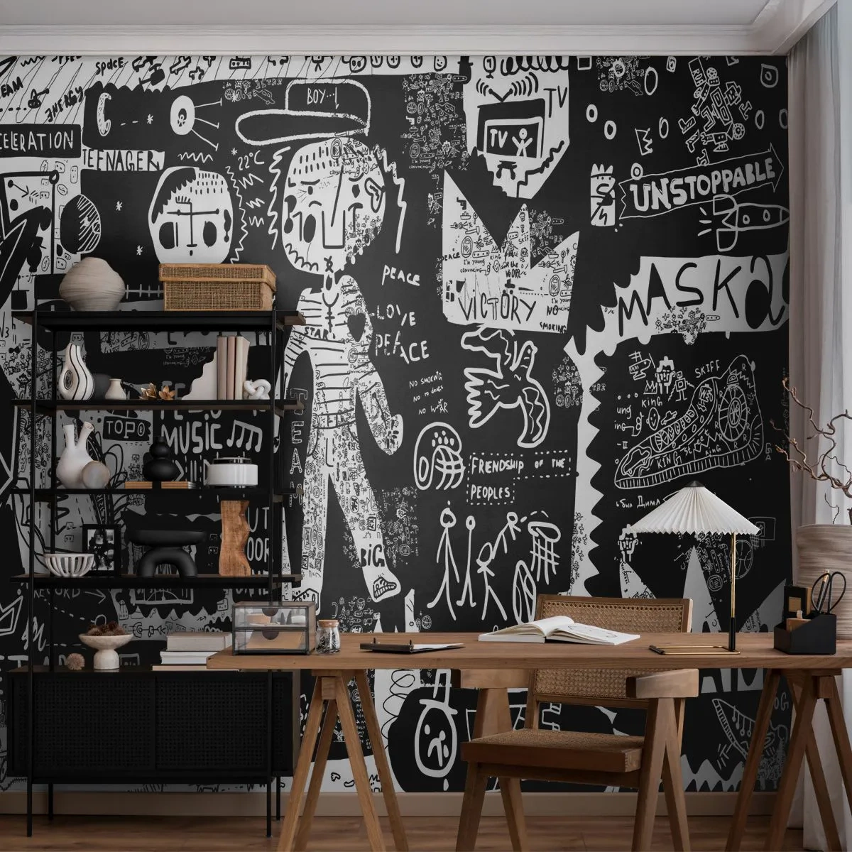 Photo Wallpaper Premium Sand - Rights and Joys of Youth - Graffiti, Piece, Modern Pattern - 300x210 cm