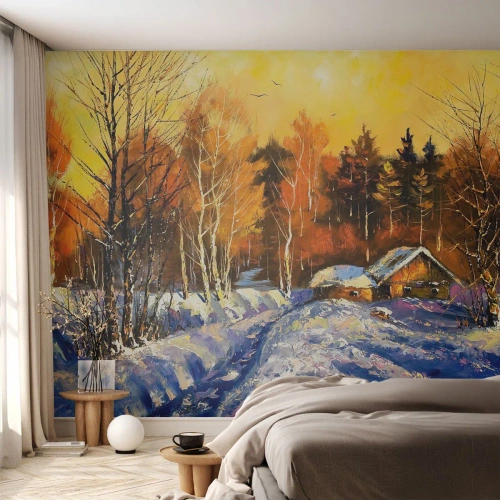 Self-Adhesive Photo Wallpaper Deluxe Sticker - Winter Impression in the Sun - Landscape, Winter, Mountain Cottage - 400x280 cm