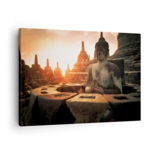 Canvas picture - Buddha statue at Borobudur Temple at sunset - 70x50cm - Weather of Great Wisdom - Modern wall decoration for the living room and bedroom ARTTOR