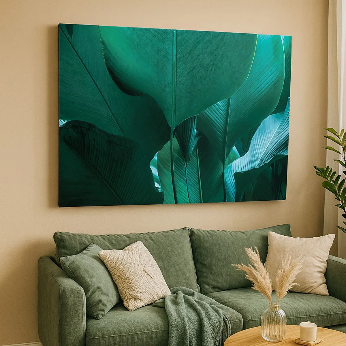 Canvas picture - Green leaves in a minimalist composition - 70x50cm - Turned towards Light - Modern wall decoration for the living room and bedroom ARTTOR