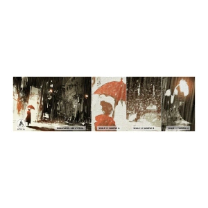 Photo Wallpaper Sample Premium Canvas - Poetry of a Red Umbrella - City, Woman, Architecture - 100x30 cm