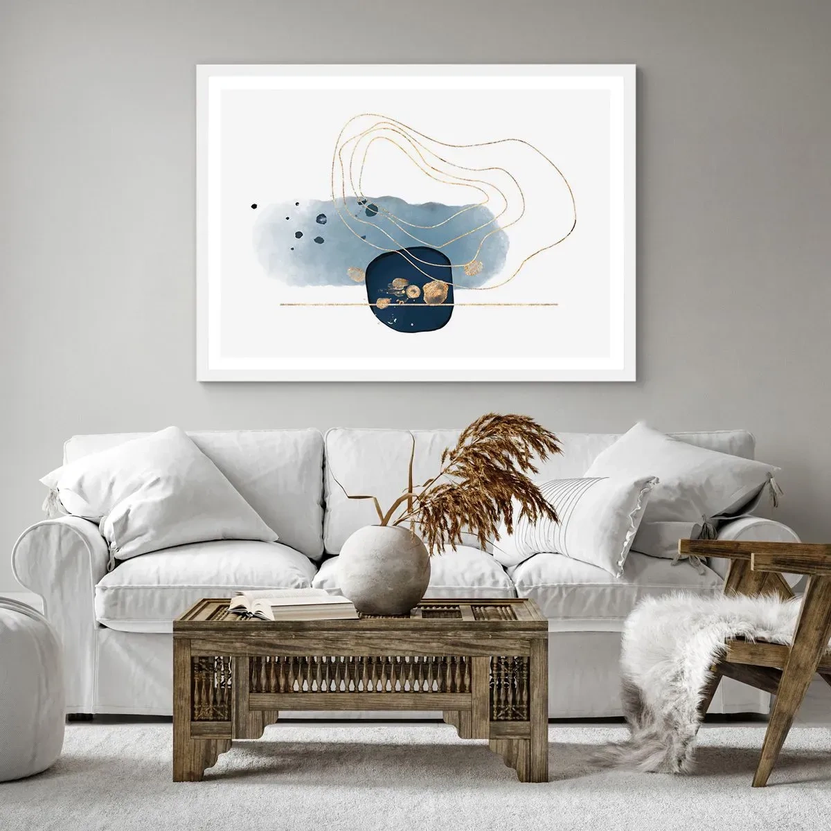 Poster in white frmae - Blue and Gold Fantasy - 91x61 cm