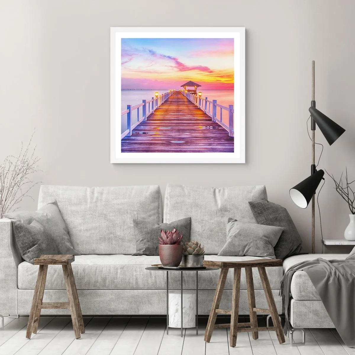 Poster in white frmae - Lilac and Gold Silence of an Evening - 60x60 cm